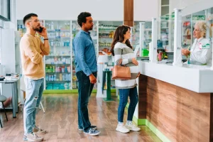 Foto ilustrativa de farmácia cheia. Como lidar com a alta demanda por atendimento clínico