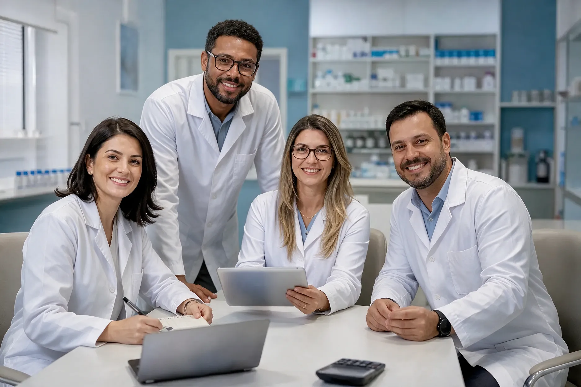 Foto ilustrativa de equipe de farmácia clínica conferindo indicadores